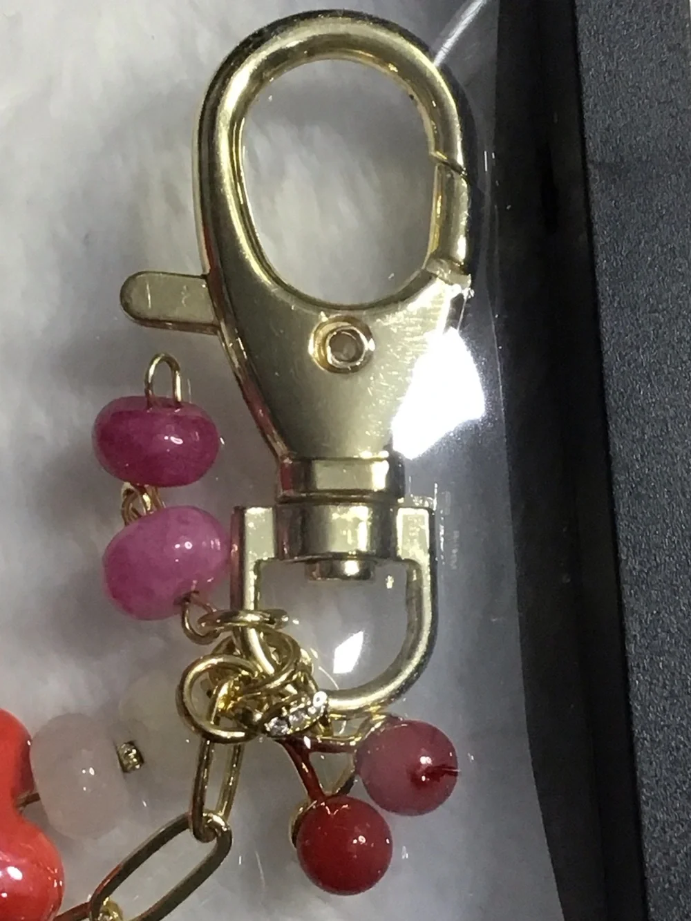 Gold-Tone Red & Pink Heart Charm Key Holder Clip